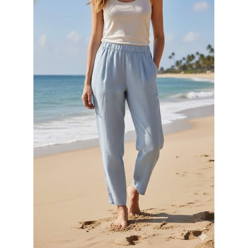NWT Eileen Fisher Garment-Dyed Organic Linen Lantern Ankle in Geyser Pants S